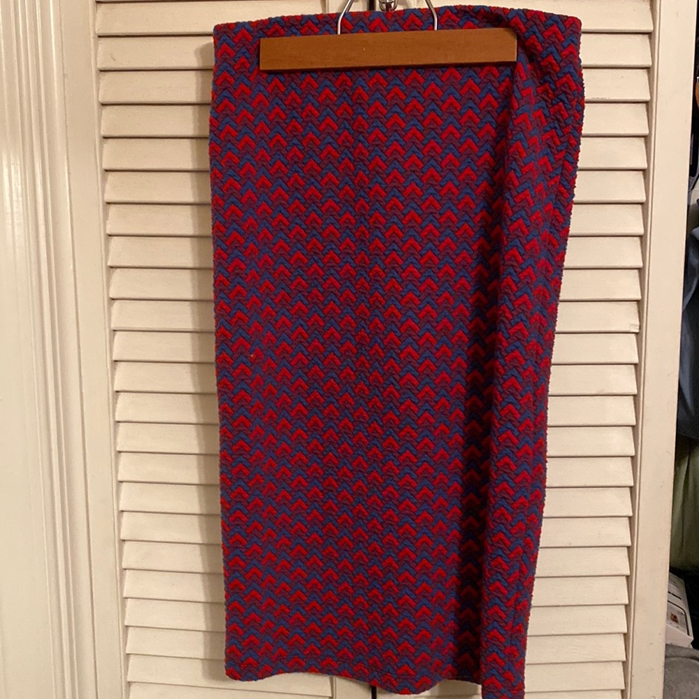 Vintage Navy & Red Pencil Skirt Stretch XS 0 Chevron